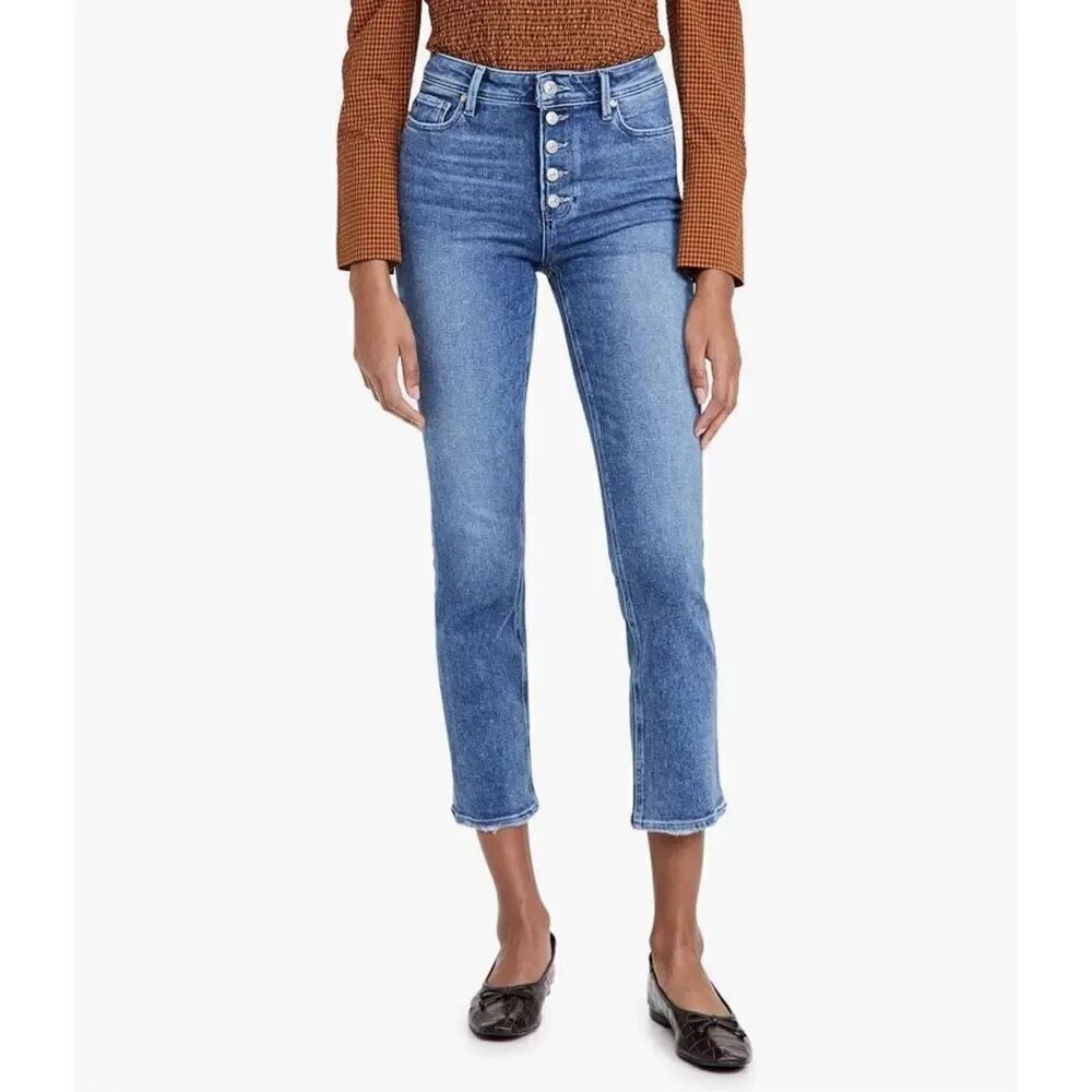 PAIGE 27 Cindy Vintage High Rise Exposed Buttonfly Straight Leg Jean